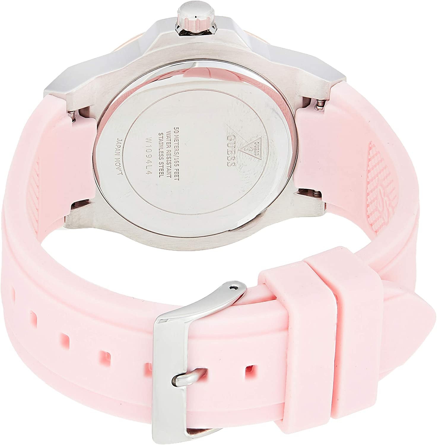 Guess Zena Quartz White Dial Pink Rubber Strap Watch For Women - W1094L4