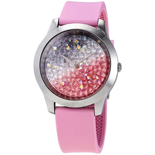 Guess Crush Crystals Silver Dial Pink Rubber Strap Watch for Women - W1223L1