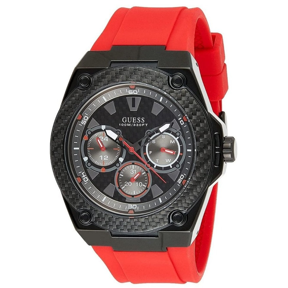 Guess Legacy Black Dial Red Silicone Strap Watch for Men - W1049G6