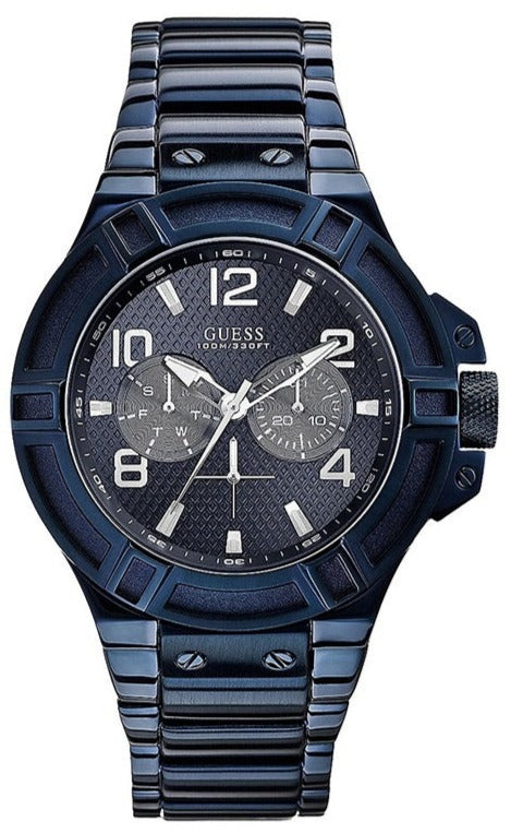 Guess Rigor Multifunction Black Dial Blue Steel Strap Watch for Men - W0218G4