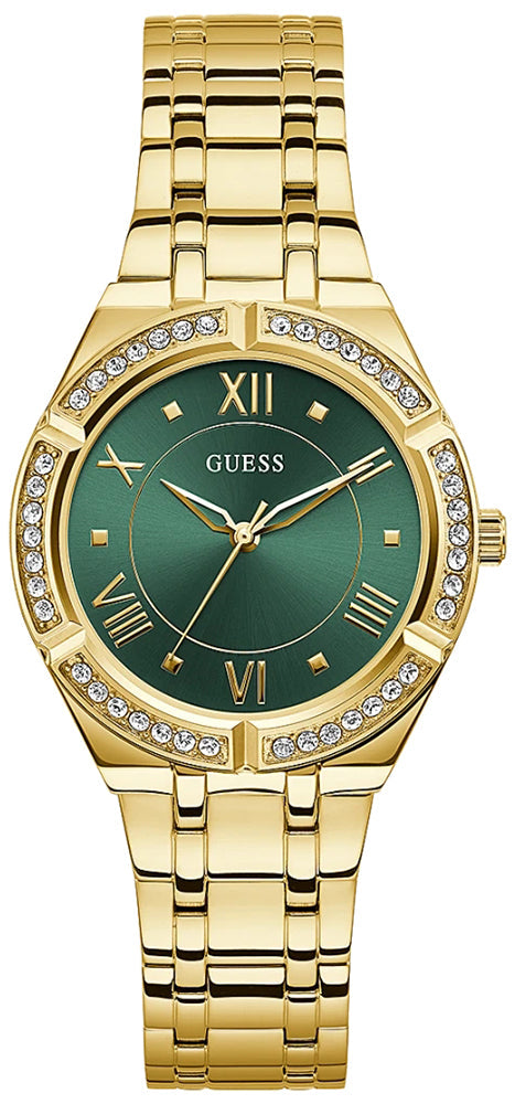 Guess Cosmo Diamonds Green Dial Gold Steel Strap Watch for Women - GW0033L8