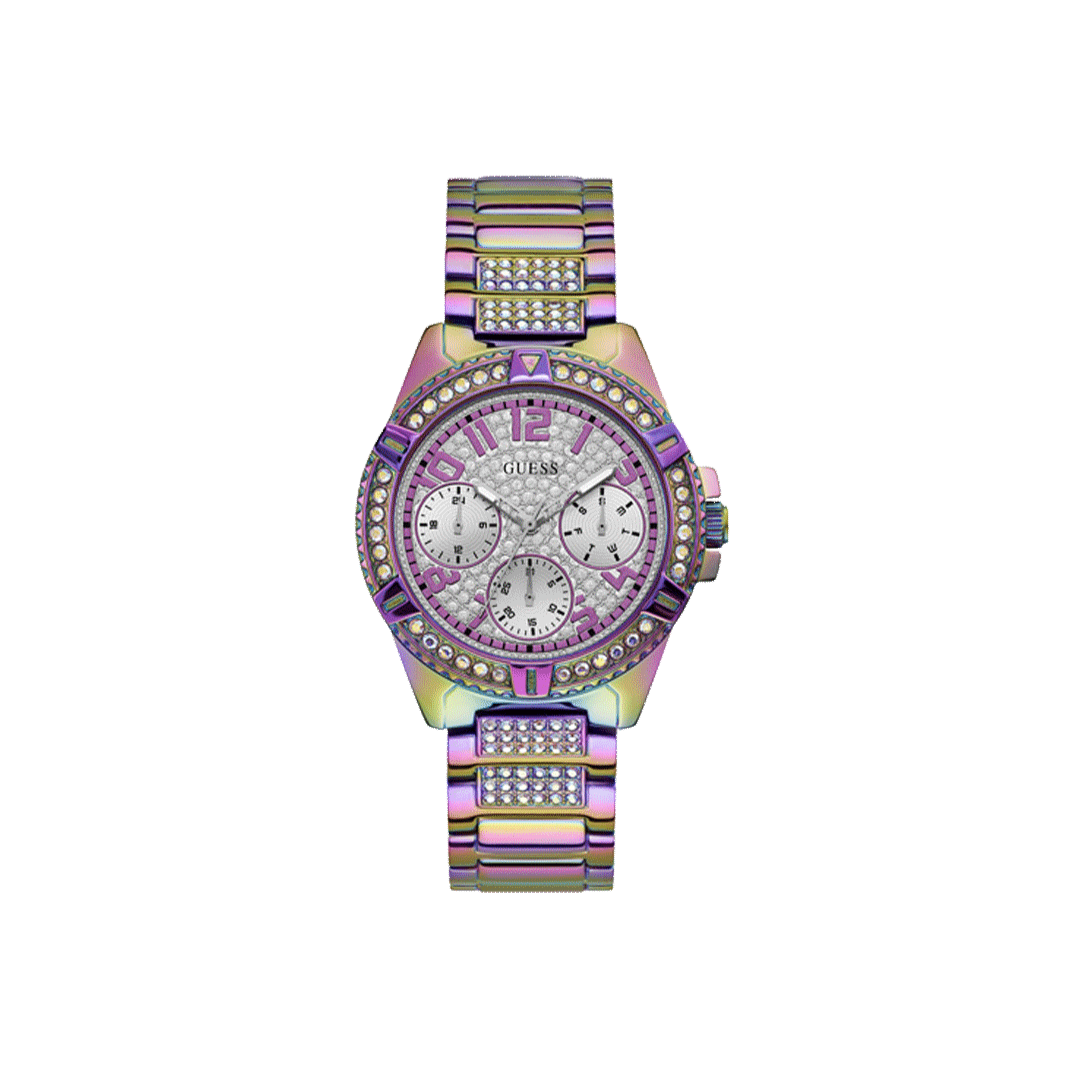 Guess Lady Frontier Diamonds Silver Dial Multicolor Steel Strap Watch for Women - GW0044L1