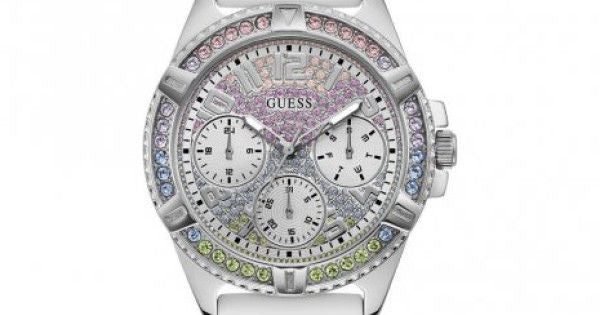 Guess Frontier Diamonds Silver Dial White Rubber Strap Watch for Women - GW0045L1