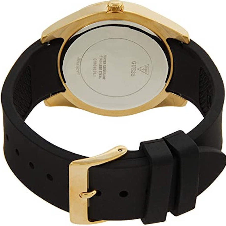 Guess Clarity Gold Dial Black Silicone Strap Watch for Women - GW0109L1