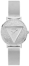 Guess Iconic Diamonds Silver Dial Silver Mesh Bracelet Watch For Women - GW0477L1