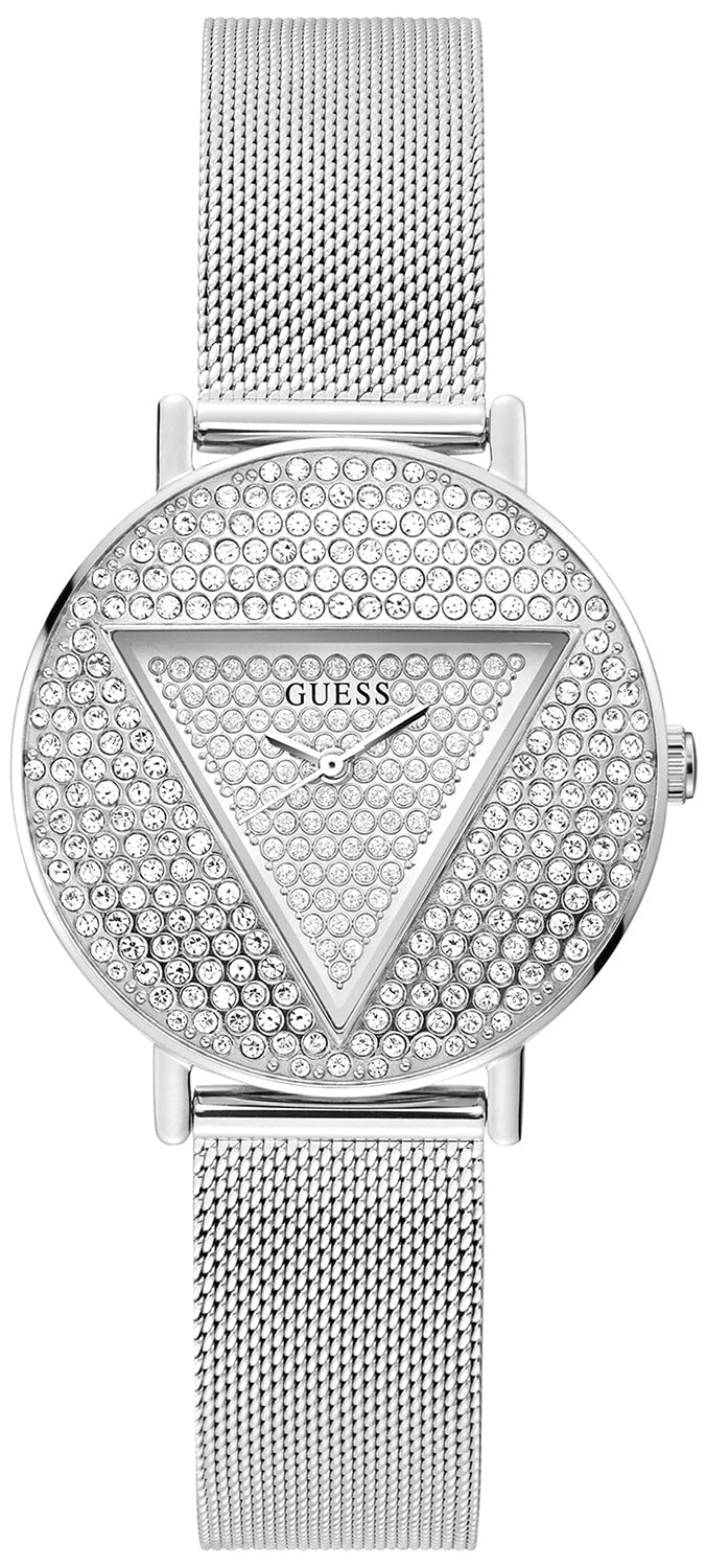 Guess Iconic Diamonds Silver Dial Silver Mesh Bracelet Watch For Women - GW0477L1