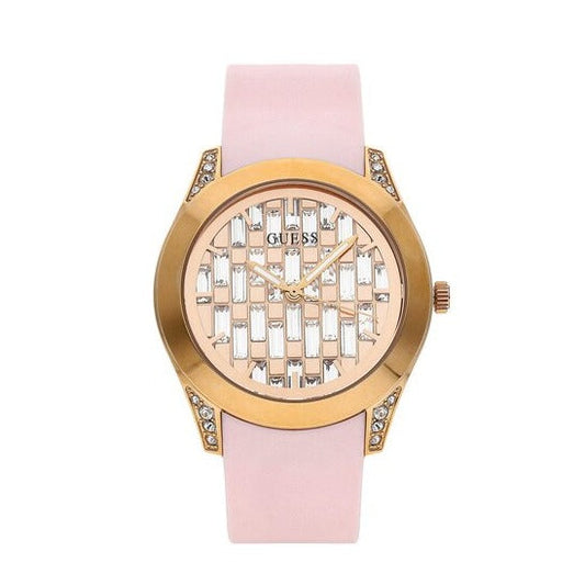 Guess Clarity Gold Dial Pink Silicone Strap Watch for Women - GW0109L2