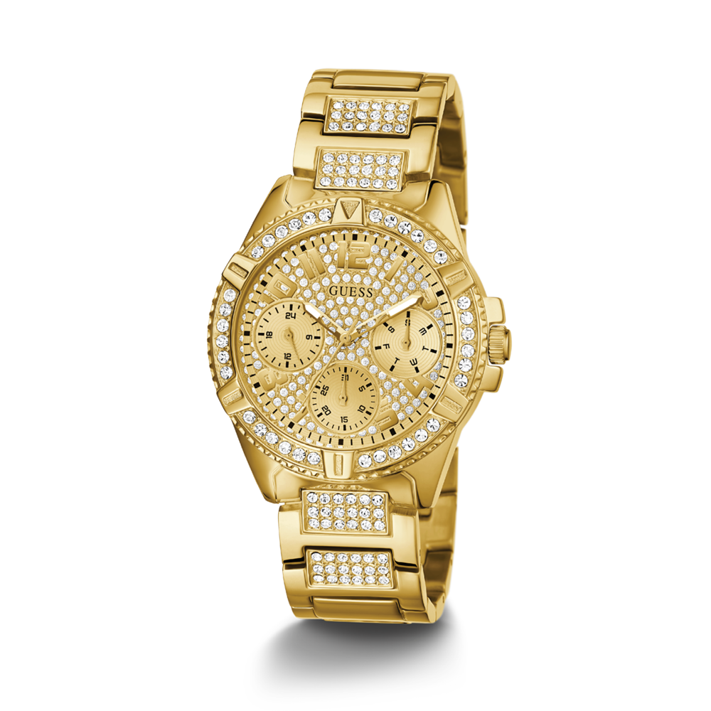 Guess Frontier Diamonds Gold Dial Gold Steel Strap Watch For Women - W1156L2