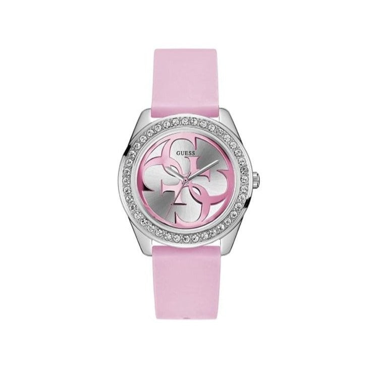 Guess G-Twist Diamonds Silver Dial Pink Rubber Strap Watch for Women - W1240L1