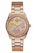 Guess G Twist Diamonds Rose Gold Dial Rose Gold Steel Strap Watch For Women - W1201L3