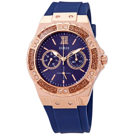 Guess Limelight Rose Gold Tone Blue Dial Blue Silicone Strap Watch For Women - W1053L1