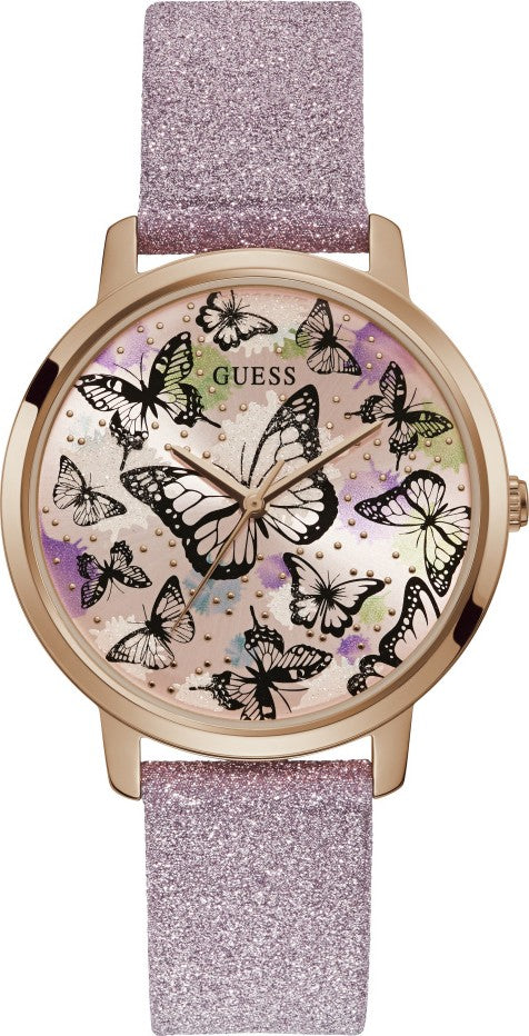 Guess Mariposa Pink Dial Pink Leather Strap Watch for Women - GW0008L2