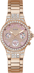 Guess Glitz Multi Function Diamonds Pink Dial Rose Gold Steel Strap Watch for Women - GW0320L6