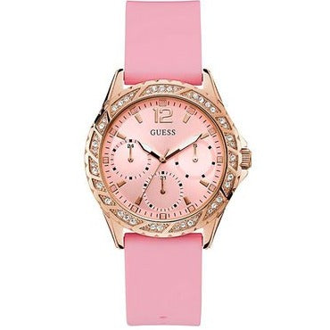 Guess Sparkling Diamonds Pink Dial Pink Rubber Strap Watch for Women - W0032L9