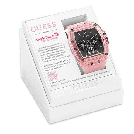 Guess Sporting Black Dial Pink Rubber Strap Watch for Men - GW0032G1