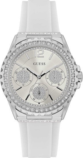 Guess Starlight Multifunction Diamonds White Dial White Rubber Strap Watch for Women - W0846L8