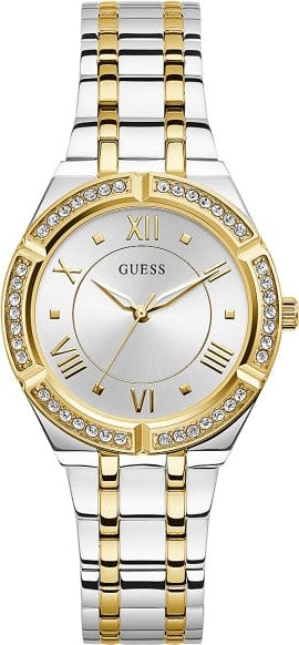 Guess Cosmo Diamonds Silver Dial Two Tone Steel Strap Watch for Women - GW0033L4