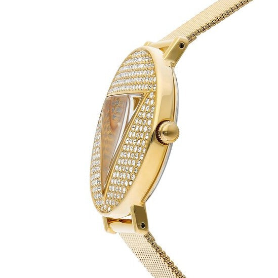 Guess Iconic Diamonds Gold Dial Gold Mesh Bracelet Watch For Women - GW0477L2