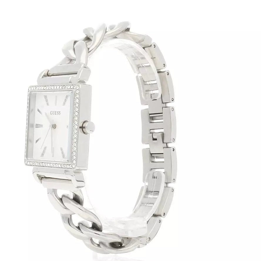 Guess Vanity Diamonds White Dial Silver Steel Strap Watch for Women - W1030L1