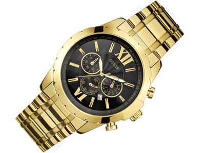 Guess Optic Multifunction Black Dial Gold Steel Strap Watch for Men - W0193G1