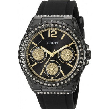 Guess Starlight Black Dial Black Rubber Strap Watch for Women - W0846L1