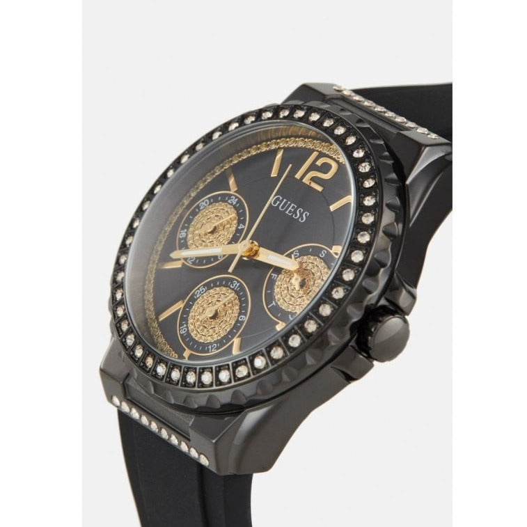 Guess Starlight Black Dial Black Rubber Strap Watch for Women - W0846L1