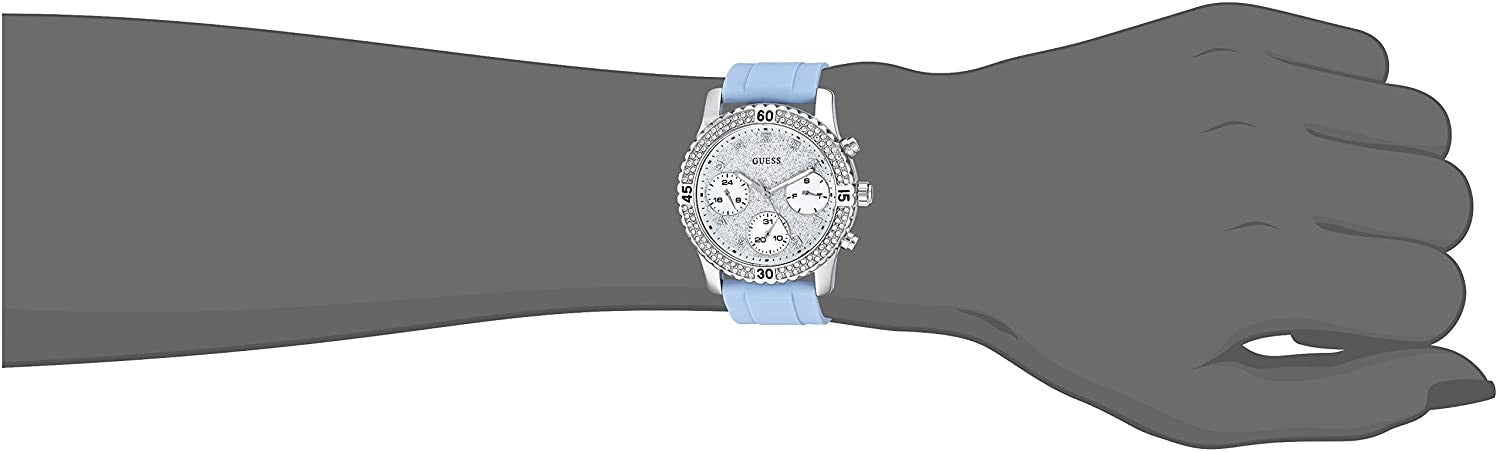 Guess Confetti Crystal  Silver Dial Turquoise Rubber Brand Watch For Women - W1098L3