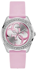 Guess G-Twist Diamonds Silver Dial Pink Rubber Strap Watch for Women - W1240L1