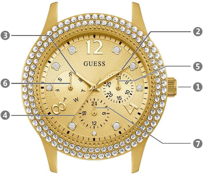 Guess Bedazzle Diamonds Gold Dial Gold Steel Strap Watch For Women - W1097L2