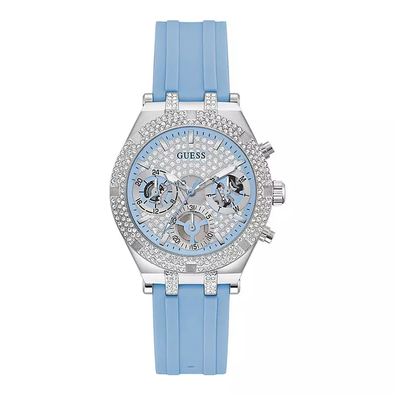 Guess Heiress Diamonds Blue Dial Blue Rubber Strap Watch for Women - GW0407L1