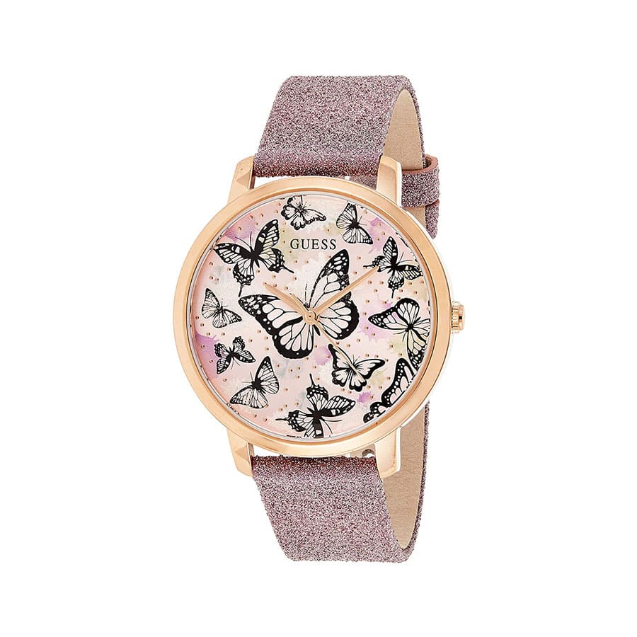 Guess Mariposa Pink Dial Pink Leather Strap Watch for Women - GW0008L2