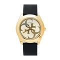 Guess G Twist Gold Dial Black Leather Strap Watch for Women - W0911L3