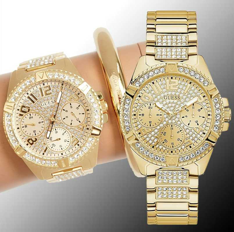 Guess Frontier Diamonds Gold Dial Gold Steel Strap Watch For Women - W1156L2