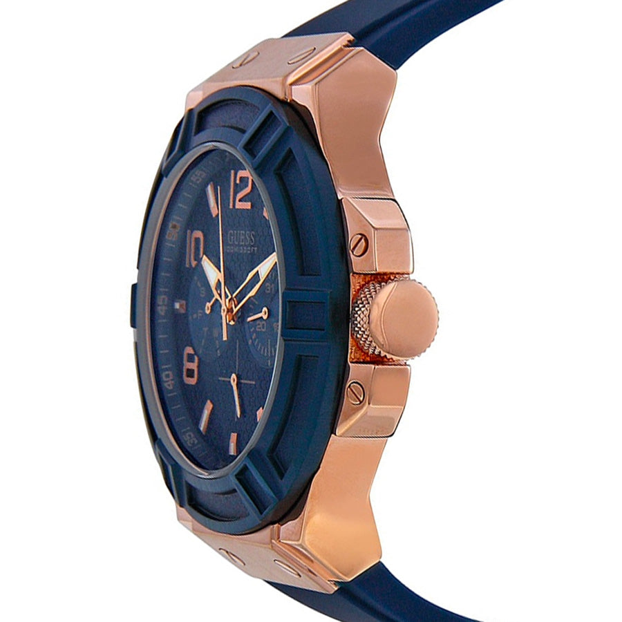 Guess Rigor Blue & Gold Dial Blue Silicone Strap Watch For Men - W0247G3