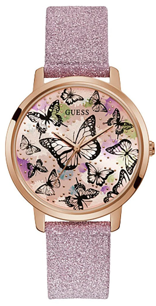 Guess Mariposa Pink Dial Pink Leather Strap Watch for Women - GW0008L2