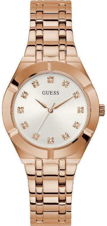 Guess Crystalline Diamonds Silver Dial Rose Gold Steel Strap Watch for Women - GW0114L3