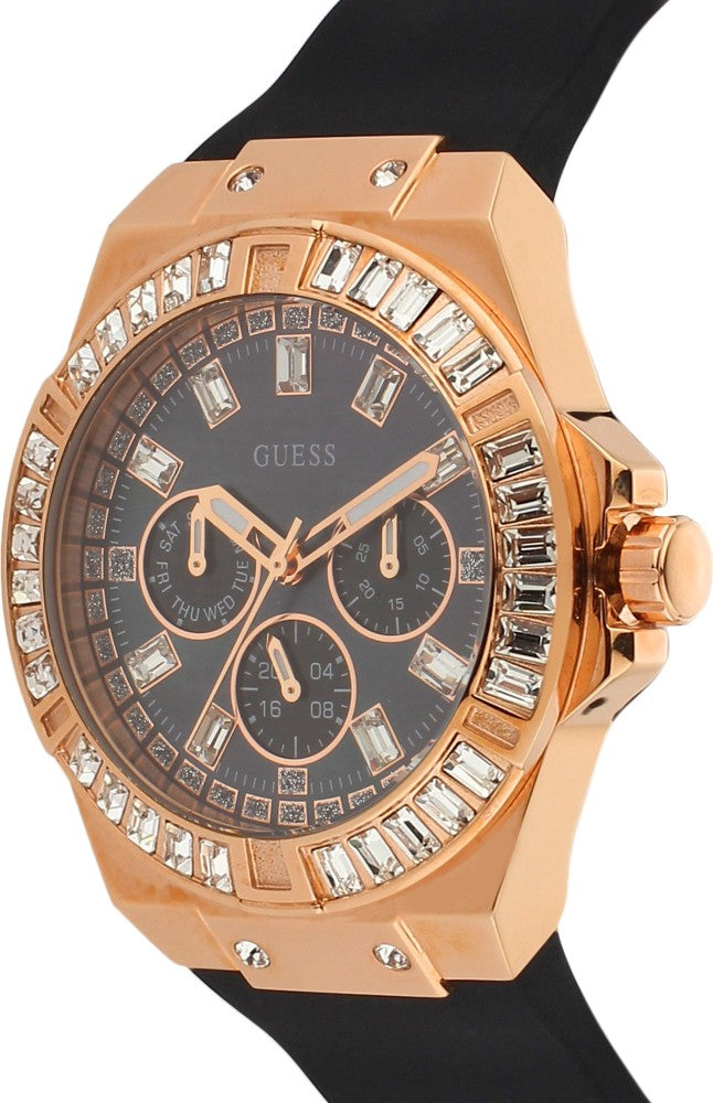 Guess Venus Diamonds Black Dial Black Rubber Strap Watch for Women - GW0118L2