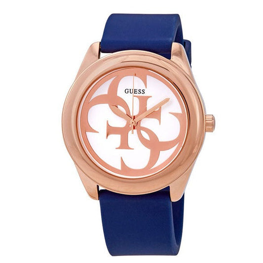 Guess G Twist Silver Dial Blue Silicone Strap Watch For Women - W0911L6