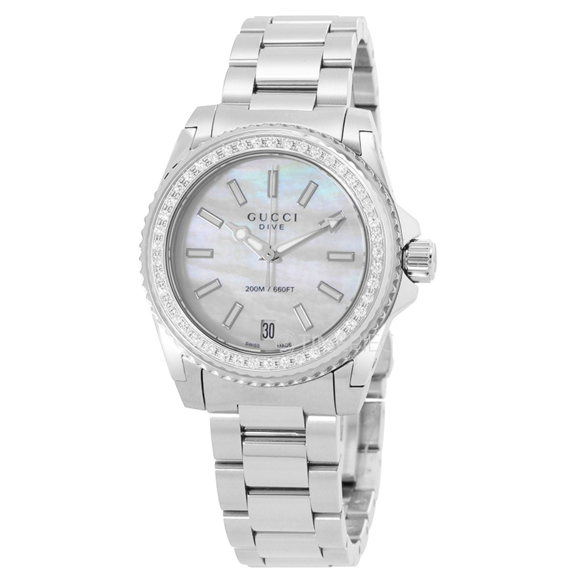 Gucci Dive Mother of Pearl Dial Diamonds Watch For Women - YA136406