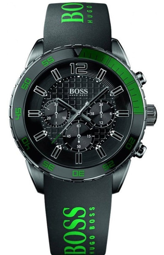 Hugo Boss Aeroliner Chronograph Black Dial Green Rubber Strap Watch For Men - HB1512847