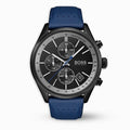 Hugo Boss Grand Prix Chronograph Black Dial Blue Leather Strap Watch for Men - 1513563