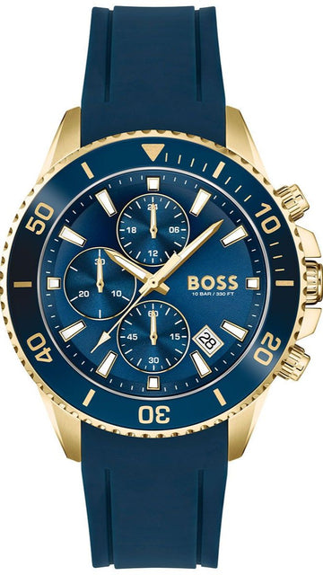 Hugo Boss Admiral Chronograph Blue Dial Blue Rubber Strap Watch for Men - 1513965