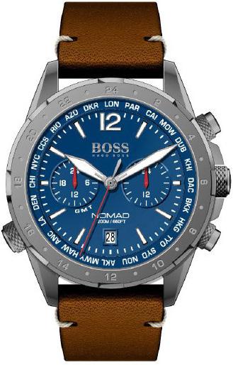 Hugo Boss Nomad Chronograph Blue Dial Brown Leather Strap Watch for Men - 1513773