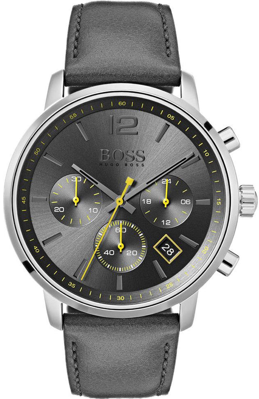 Hugo Boss Attitude Grey Dial Grey Leather Strap Watch for Men - 1513658