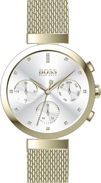 Hugo Boss Flawless Chronograph Silver Dial Gold Mesh Bracelet Watch for Women - 1502552