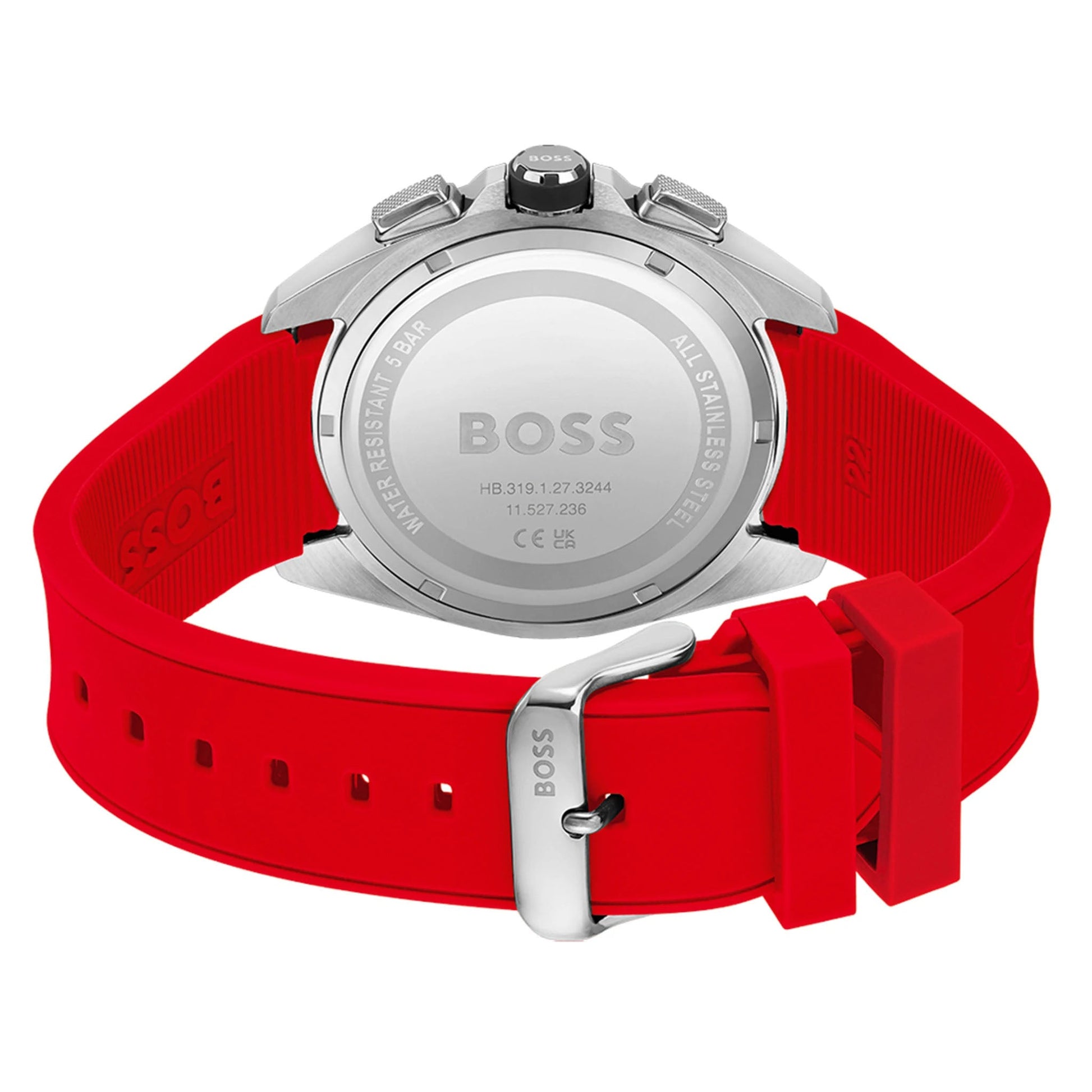 Hugo Boss Volane Black Dial Red Rubber Strap Watch for Men - 1513959