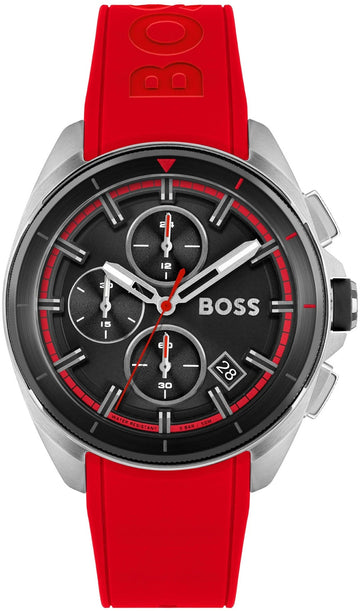 Hugo Boss Volane Chronograph Black Dial Red Rubber Strap Watch for Men - 1513959