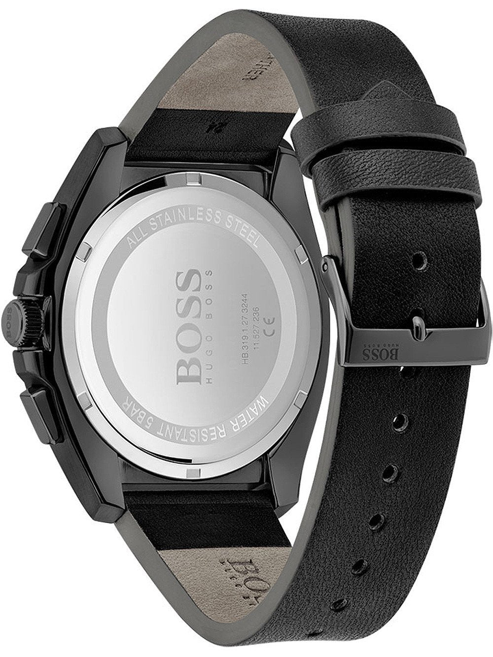 Hugo Boss Champion Black Dial Black Leather Strap Watch for Men - 1513880