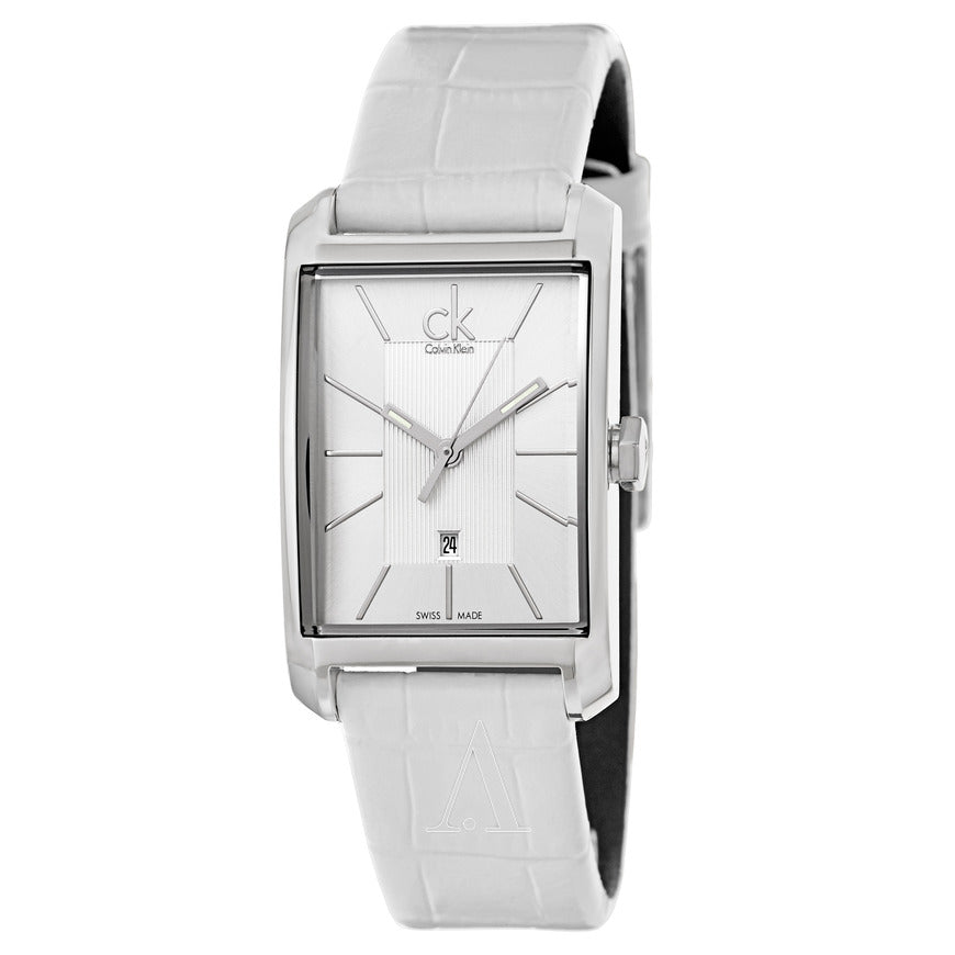 Calvin Klein Window White Dial White Leather Strap Watch for Men - K2M21120