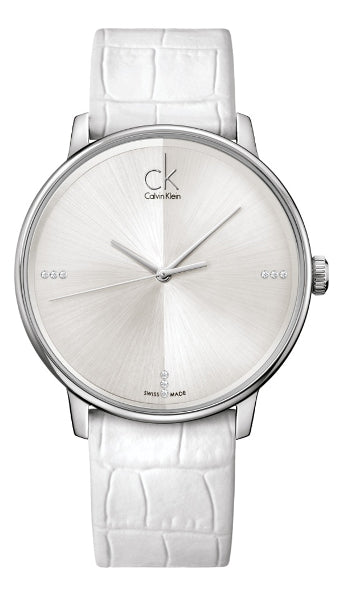 Calvin Klein Accent White Dial White Leather Strap Watch for Women - K2Y2Y1KW